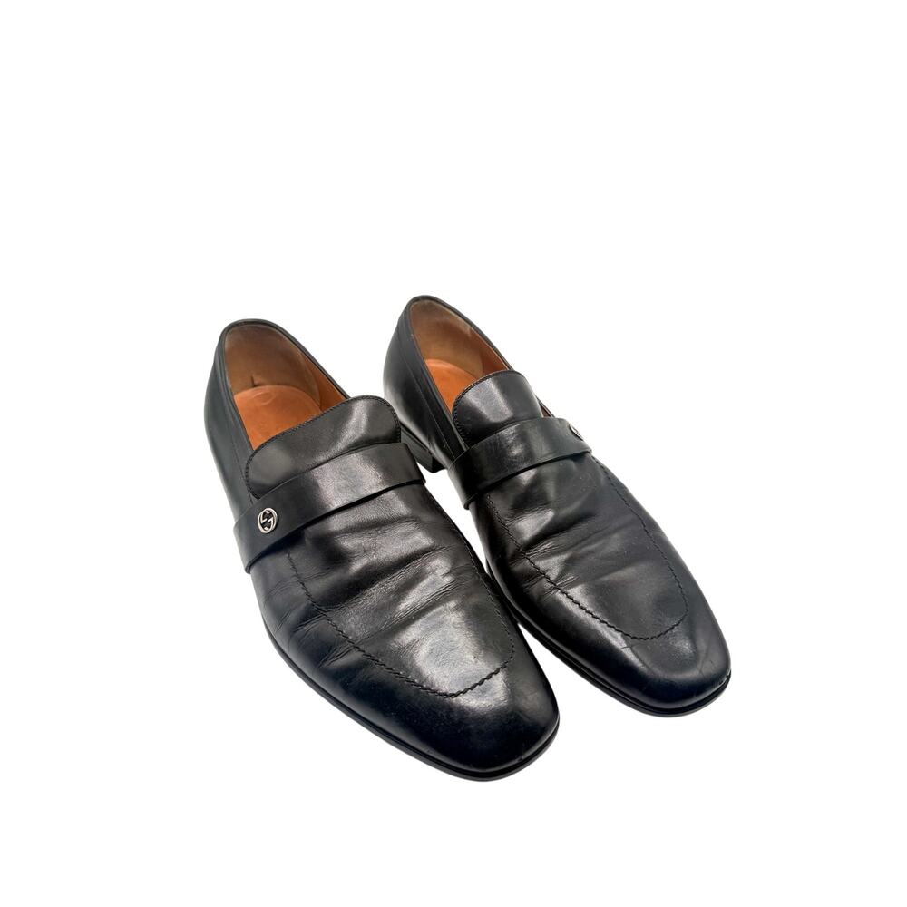 Gucci Men's Interlocking G Logo Loafers Black Leather Size 10